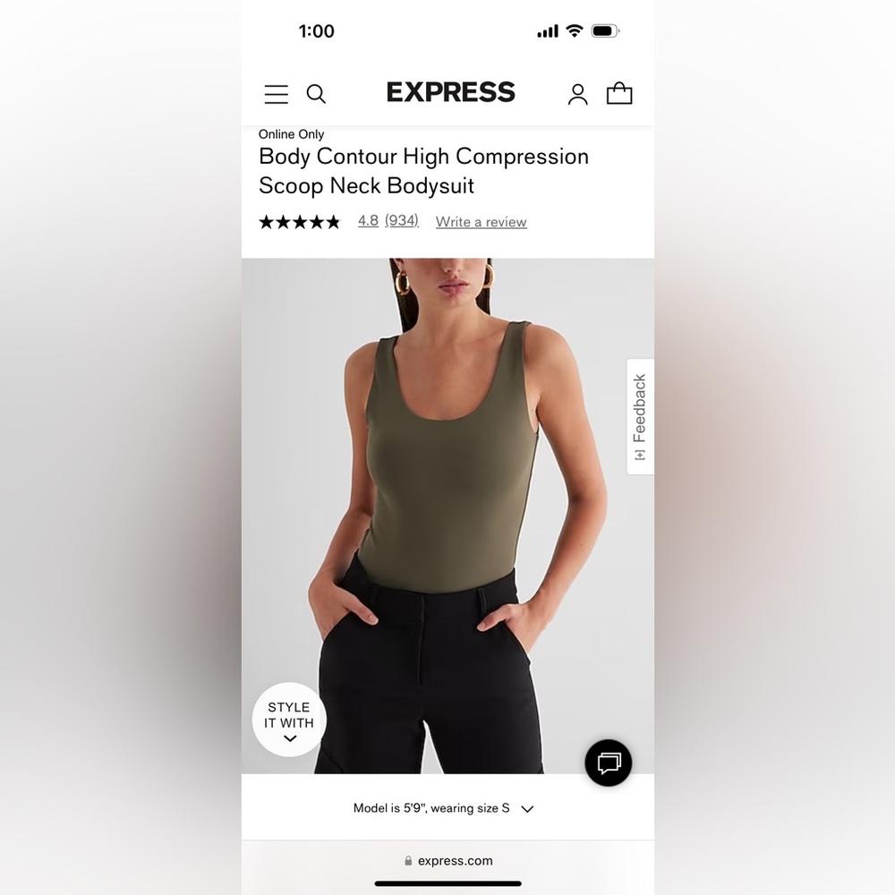 Olive green Express bodysuit- Body Contour High Compression Scoop Neck Bodysuit